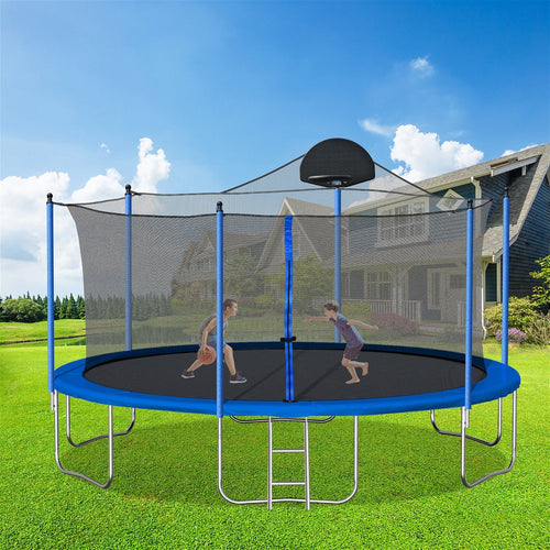 14FT Trampoline for Adults & Kids with Basketball Hoop Outdoor - Luceroclub.com