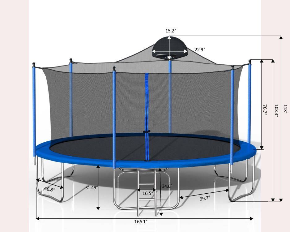 14FT Trampoline for Adults & Kids with Basketball Hoop Outdoor - Luceroclub.com