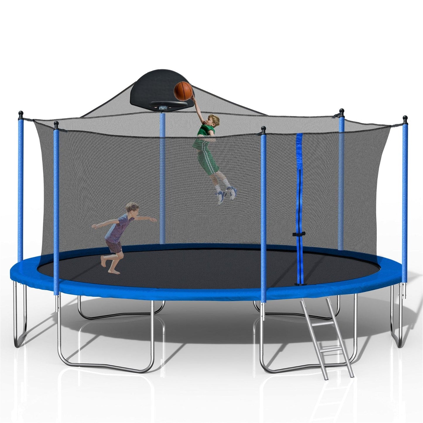14FT Trampoline for Adults & Kids with Basketball Hoop Outdoor - Luceroclub.com
